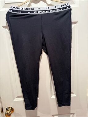 Under Armour Black Athletic Leggings with White Logo Waistband